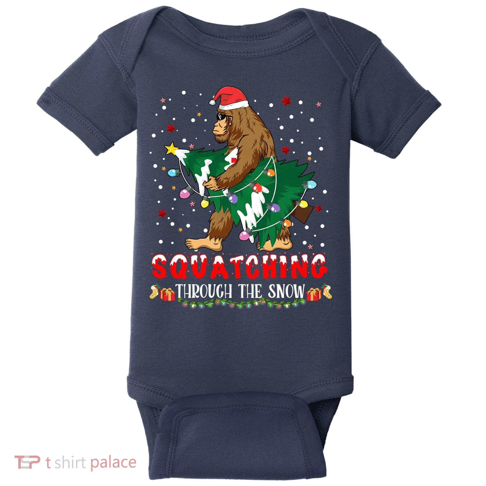 Sasquatch Christmas Squatching Bigfoot Santa Xmas Tree Light Baby Bodysuit