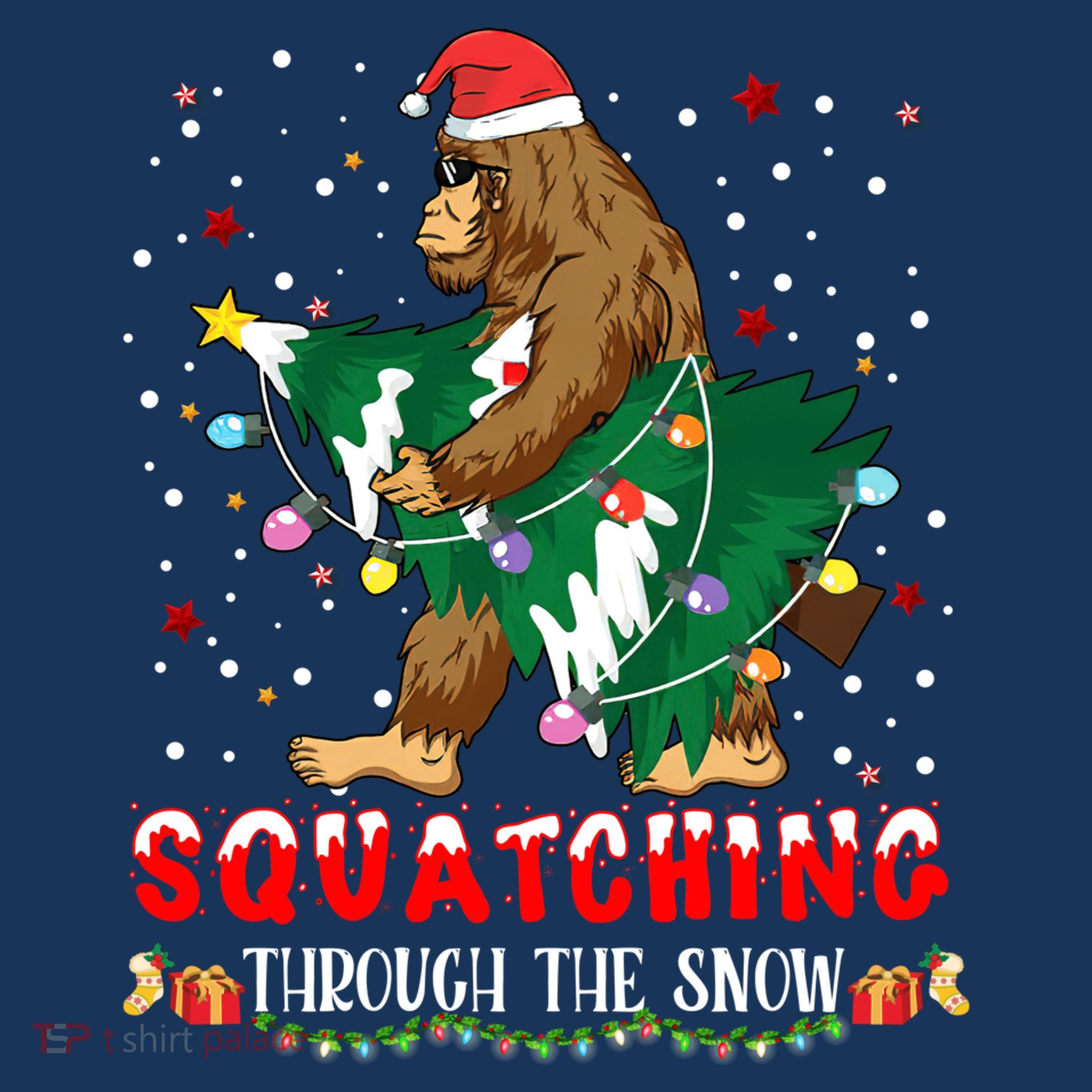 Sasquatch Christmas Squatching Bigfoot Santa Xmas Tree Light Baby Bodysuit