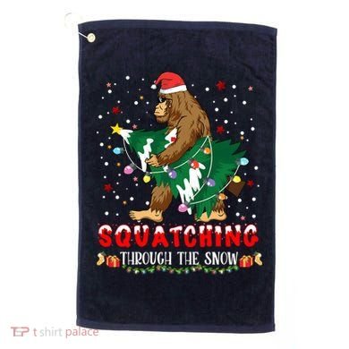Sasquatch Christmas Squatching Bigfoot Santa Xmas Tree Light Golf Towel