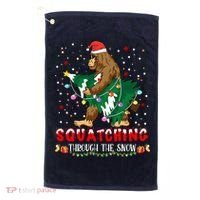 Sasquatch Christmas Squatching Bigfoot Santa Xmas Tree Light Golf Towel thumb 0