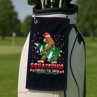 Sasquatch Christmas Squatching Bigfoot Santa Xmas Tree Light Golf Towel thumb 2