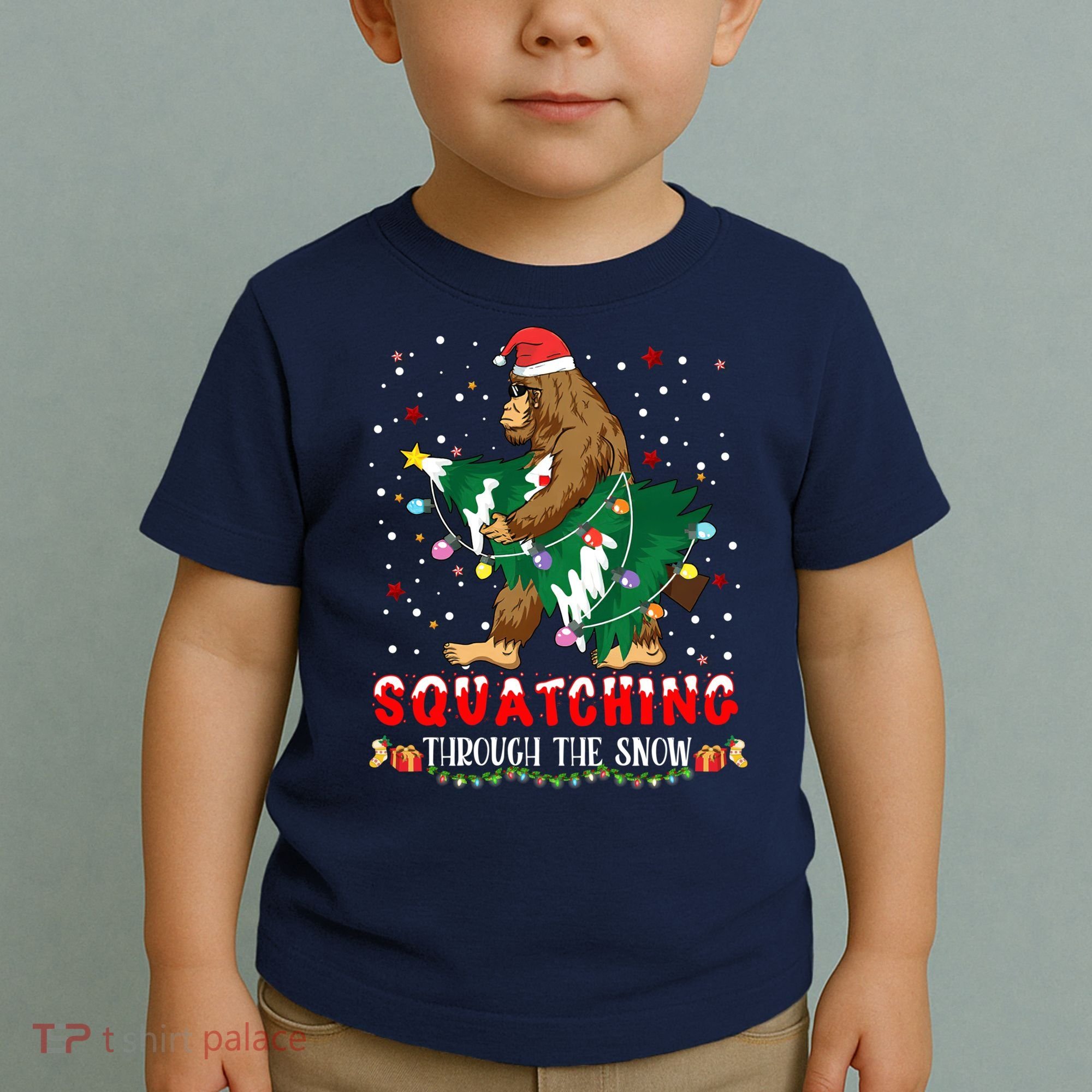 Sasquatch Christmas Squatching Bigfoot Santa Xmas Tree Light Toddler T-Shirt