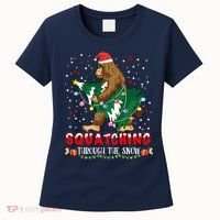 Sasquatch Christmas Squatching Bigfoot Santa Xmas Tree Light Women's T-Shirt thumb 0