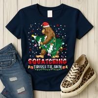 Sasquatch Christmas Squatching Bigfoot Santa Xmas Tree Light Women's T-Shirt thumb 3