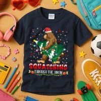 Sasquatch Christmas Squatching Bigfoot Santa Xmas Tree Light Kids T-Shirt thumb 3