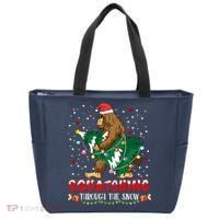 Sasquatch Christmas Squatching Bigfoot Santa Xmas Tree Light Tote Bag thumb 0