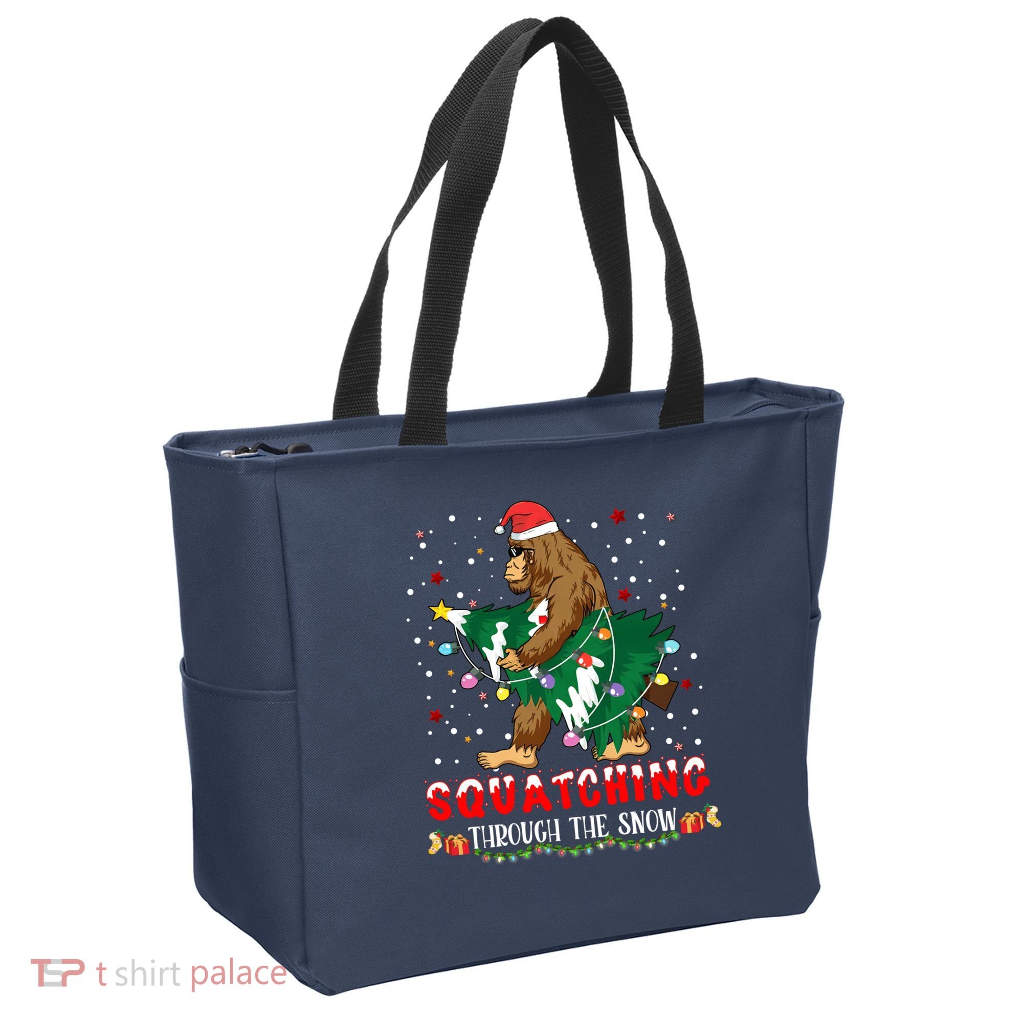 Sasquatch Christmas Squatching Bigfoot Santa Xmas Tree Light Tote Bag