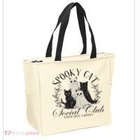 Spooky Cat Social Club Ghost Cat Halloween Gothic Black Cat Tote Bag thumb 2