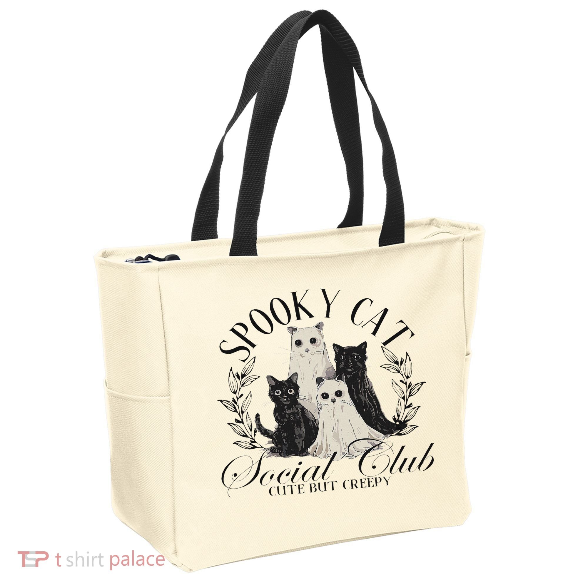 Spooky Cat Social Club Ghost Cat Halloween Gothic Black Cat Tote Bag