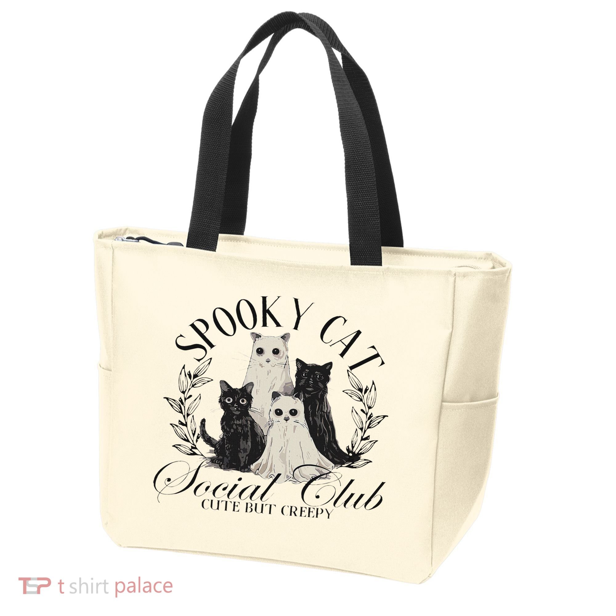 Spooky Cat Social Club Ghost Cat Halloween Gothic Black Cat Tote Bag