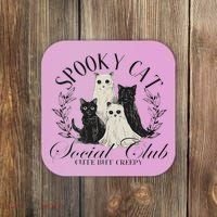 Spooky Cat Social Club Ghost Cat Halloween Gothic Black Cat Coaster thumb 0