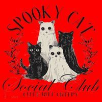 Spooky Cat Social Club Ghost Cat Halloween Gothic Black Cat Santa Hat thumb 1