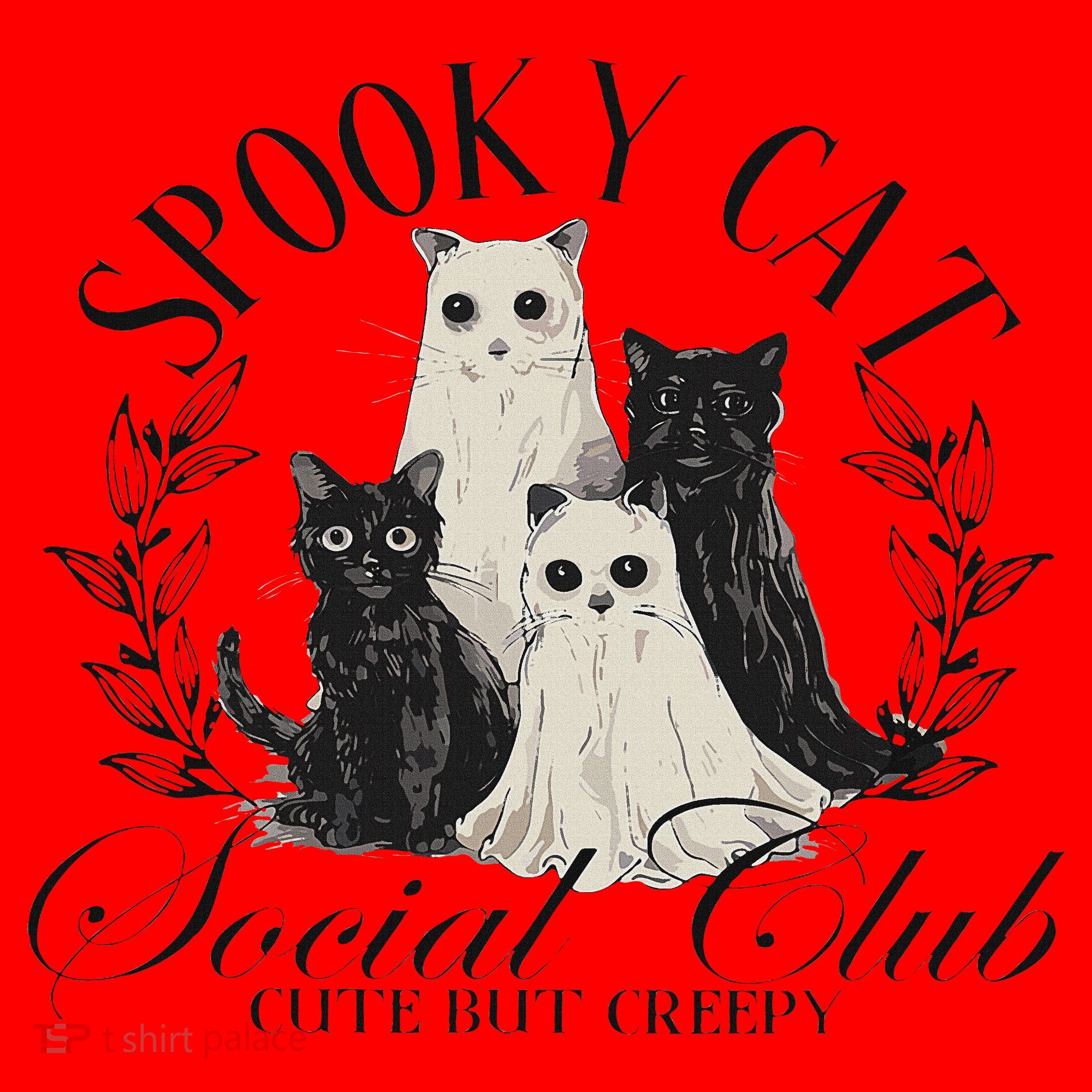 Spooky Cat Social Club Ghost Cat Halloween Gothic Black Cat Santa Hat