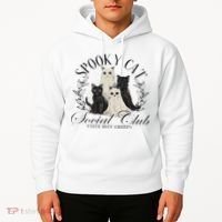 Spooky Cat Social Club Ghost Cat Halloween Gothic Black Cat Hoodie thumb 2