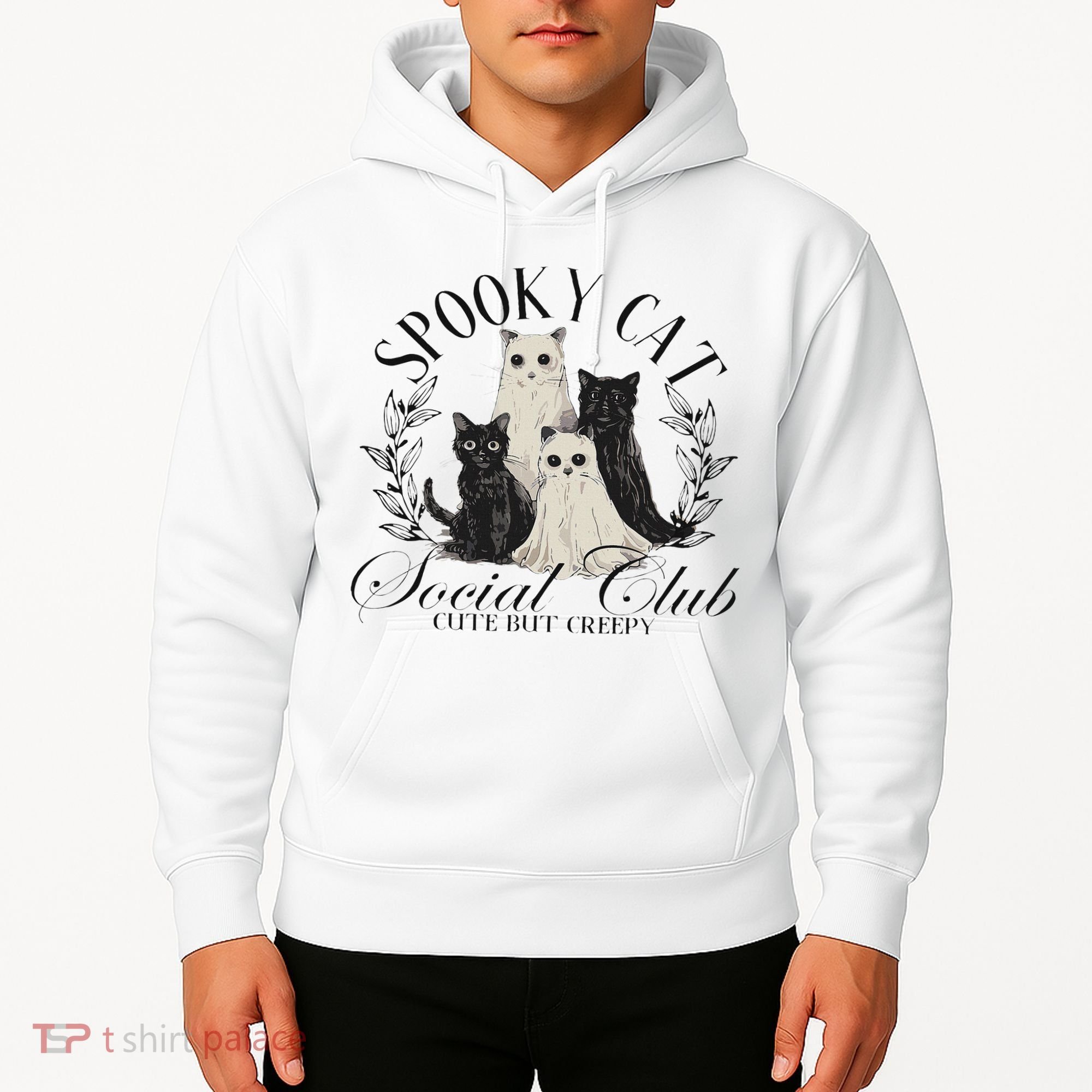 Spooky Cat Social Club Ghost Cat Halloween Gothic Black Cat Hoodie