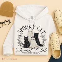 Spooky Cat Social Club Ghost Cat Halloween Gothic Black Cat Hoodie thumb 4