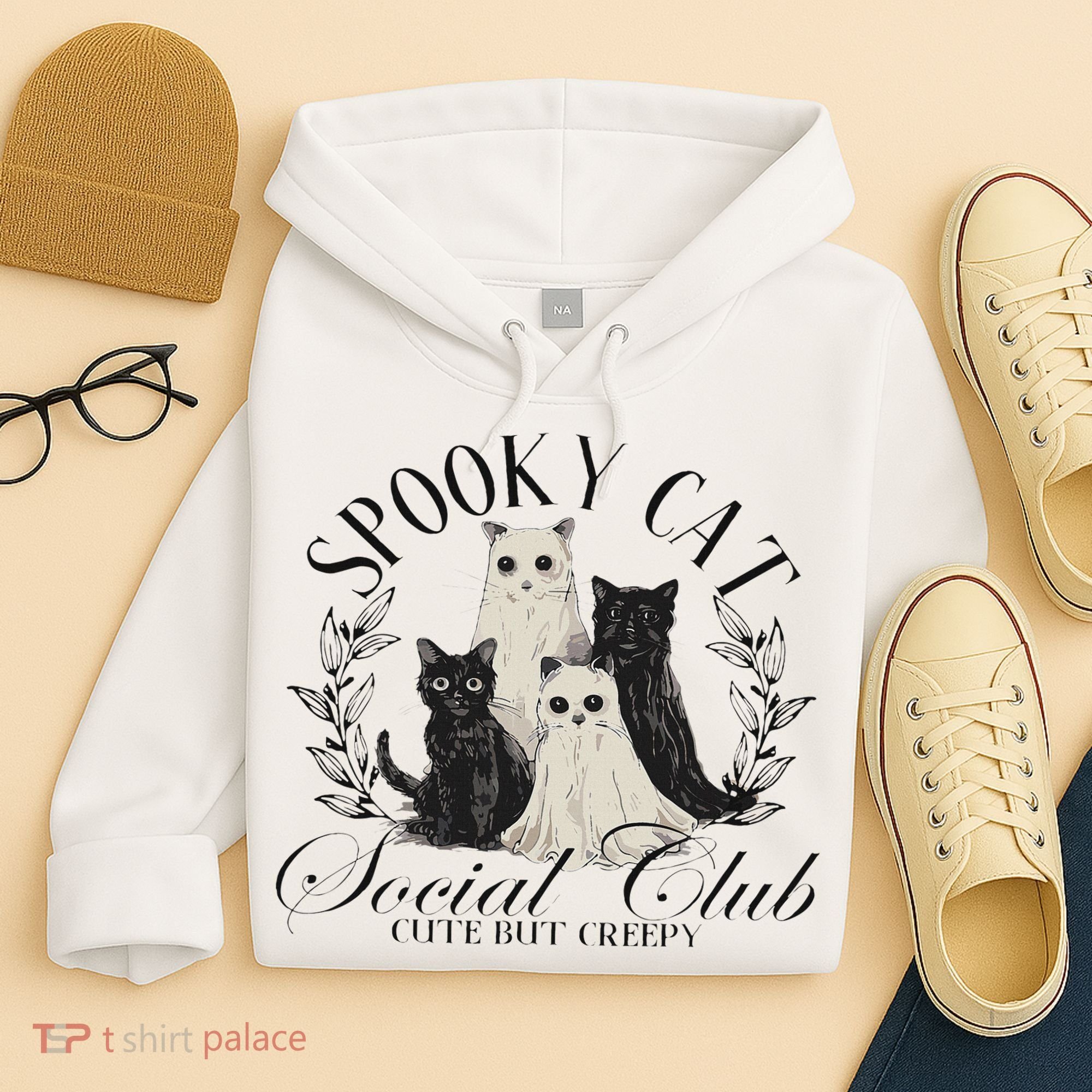 Spooky Cat Social Club Ghost Cat Halloween Gothic Black Cat Hoodie