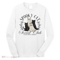 Spooky Cat Social Club Ghost Cat Halloween Gothic Black Cat Long Sleeve Shirt thumb 0