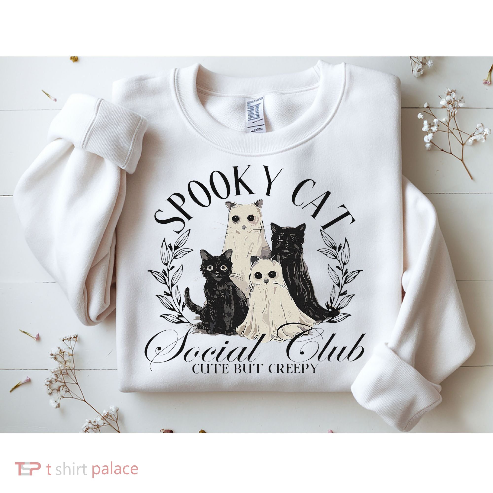 Spooky Cat Social Club Ghost Cat Halloween Gothic Black Cat Sweatshirt