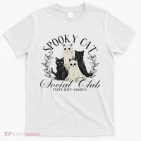 Spooky Cat Social Club Ghost Cat Halloween Gothic Black Cat T-Shirt thumb 0