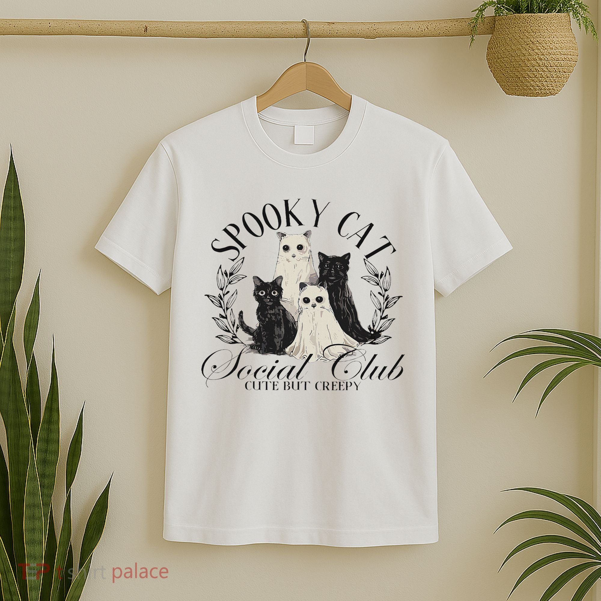 Spooky Cat Social Club Ghost Cat Halloween Gothic Black Cat T-Shirt