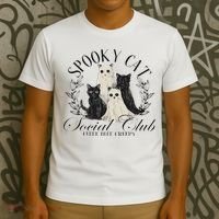 Spooky Cat Social Club Ghost Cat Halloween Gothic Black Cat T-Shirt thumb 3