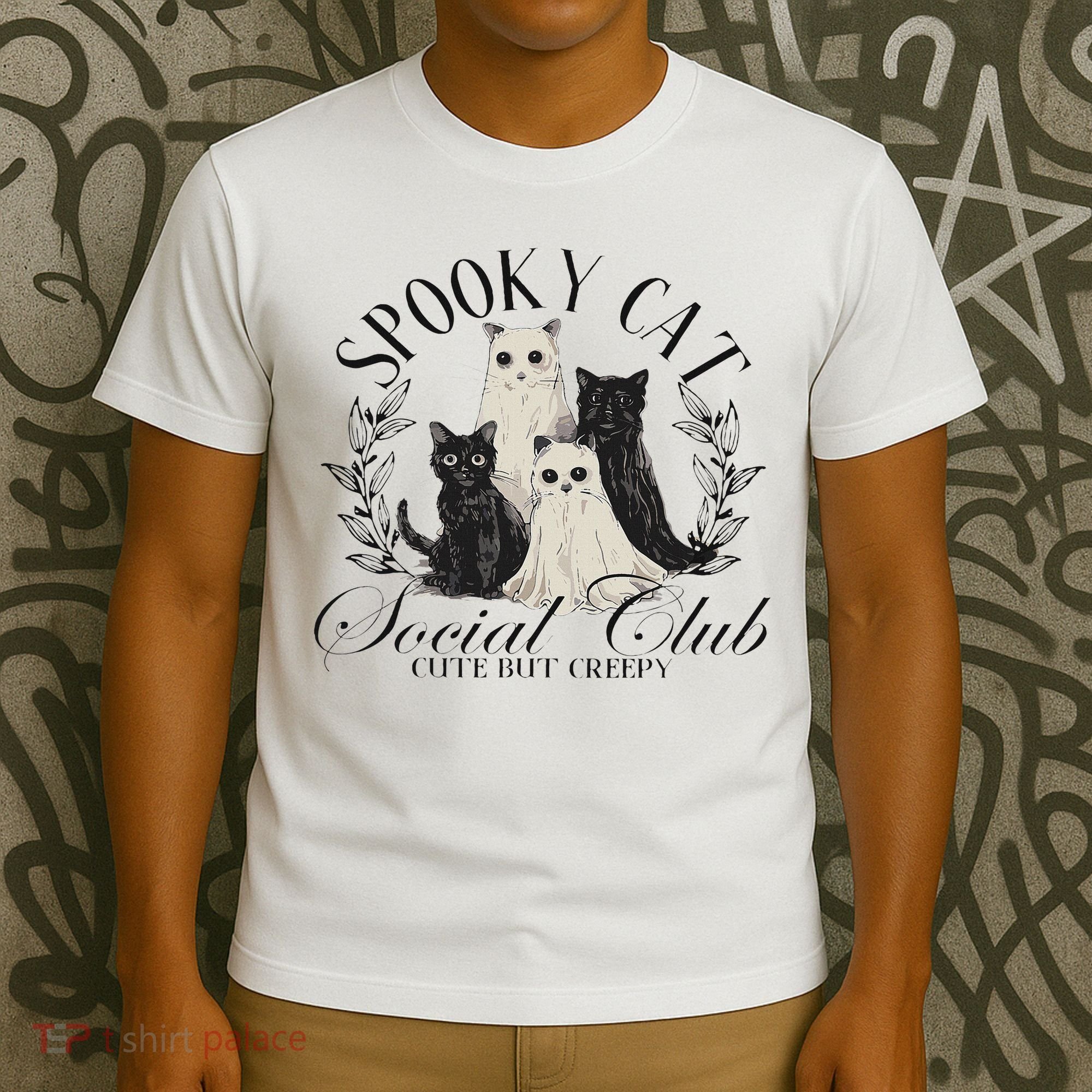 Spooky Cat Social Club Ghost Cat Halloween Gothic Black Cat T-Shirt