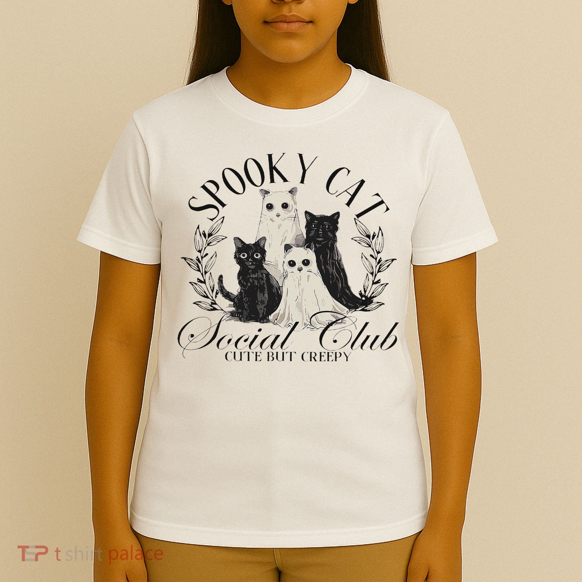Spooky Cat Social Club Ghost Cat Halloween Gothic Black Cat T-Shirt