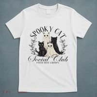 Spooky Cat Social Club Ghost Cat Halloween Gothic Black Cat T-Shirt thumb 5