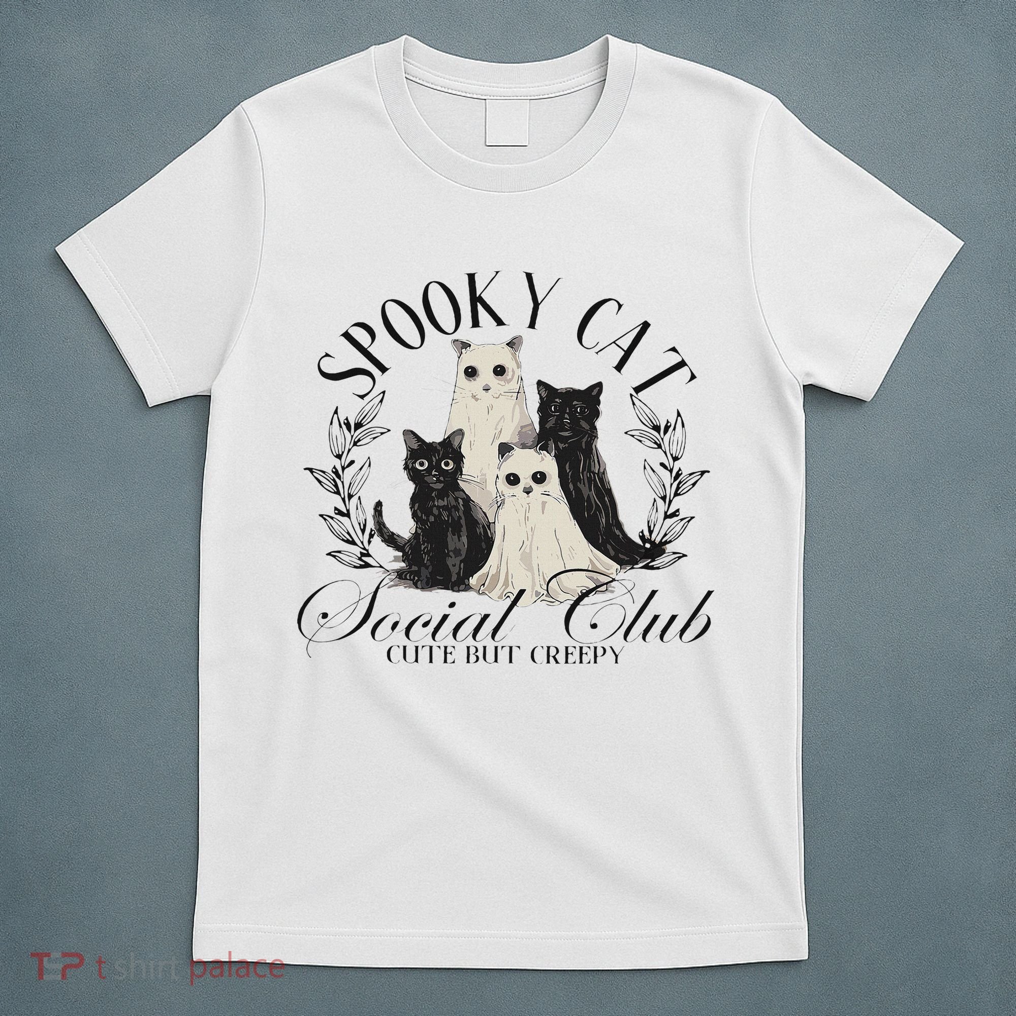 Spooky Cat Social Club Ghost Cat Halloween Gothic Black Cat T-Shirt