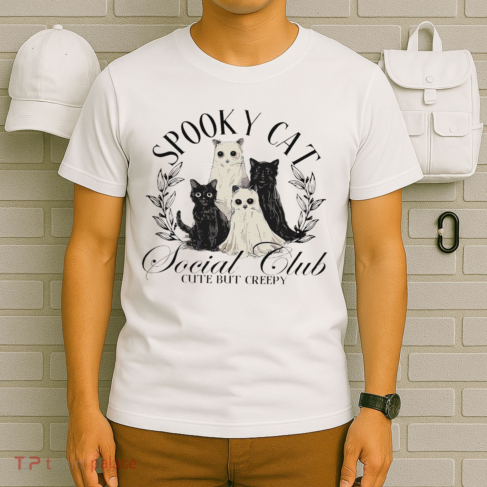 Spooky Cat Social Club Ghost Cat Halloween Gothic Black Cat T-Shirt