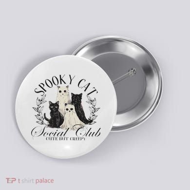 Spooky Cat Social Club Ghost Cat Halloween Gothic Black Cat Button