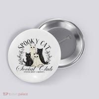 Spooky Cat Social Club Ghost Cat Halloween Gothic Black Cat Button thumb 0