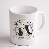 Spooky Cat Social Club Ghost Cat Halloween Gothic Black Cat Coffee Mug thumb 1