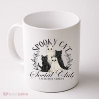 Spooky Cat Social Club Ghost Cat Halloween Gothic Black Cat Coffee Mug thumb 0