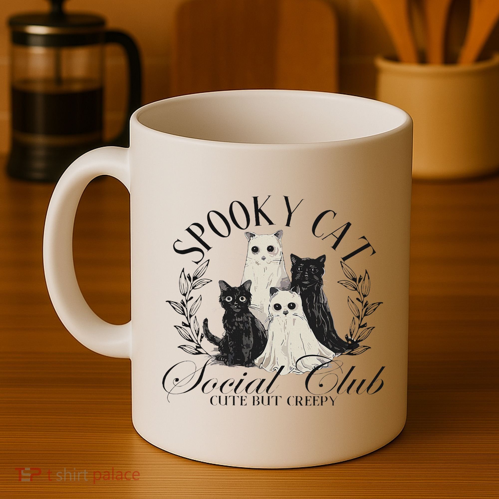 Spooky Cat Social Club Ghost Cat Halloween Gothic Black Cat Coffee Mug