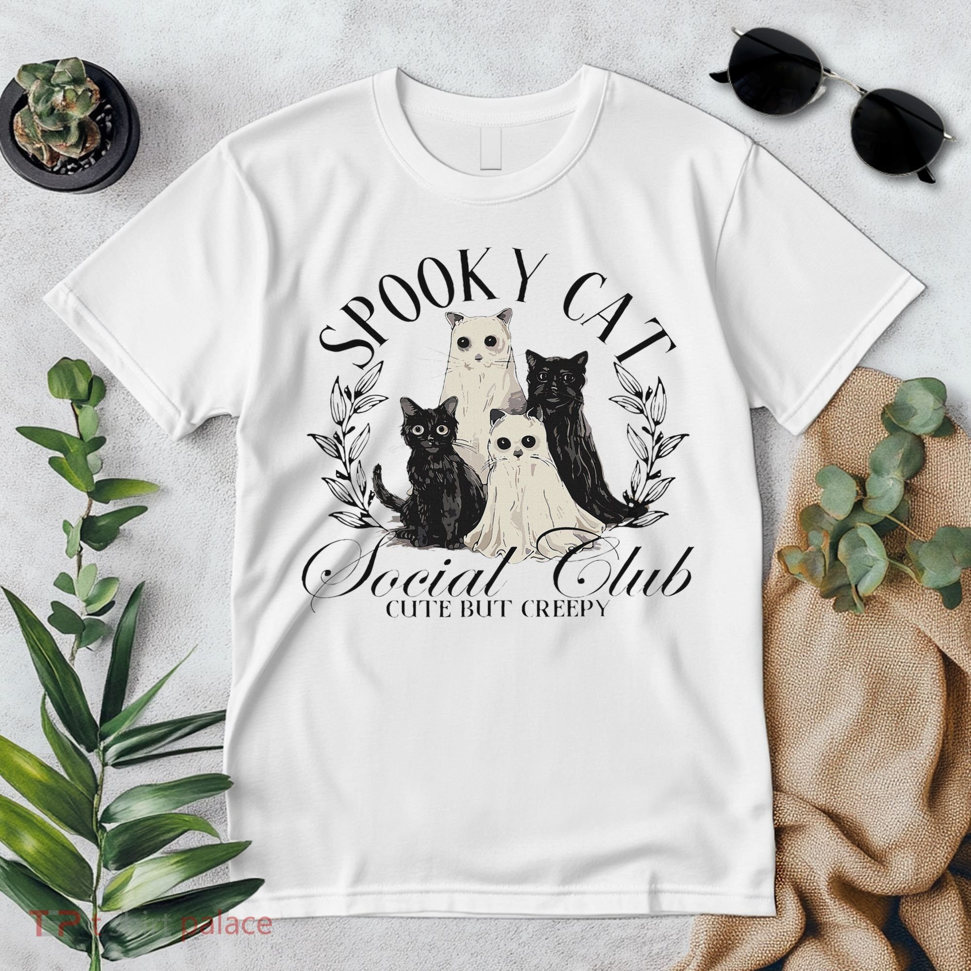 Spooky Cat Social Club Ghost Cat Halloween Gothic Black Cat Premium T-Shirt