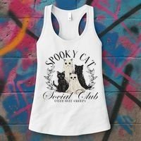 Spooky Cat Social Club Ghost Cat Halloween Gothic Black Cat Women's Tank Top thumb 3