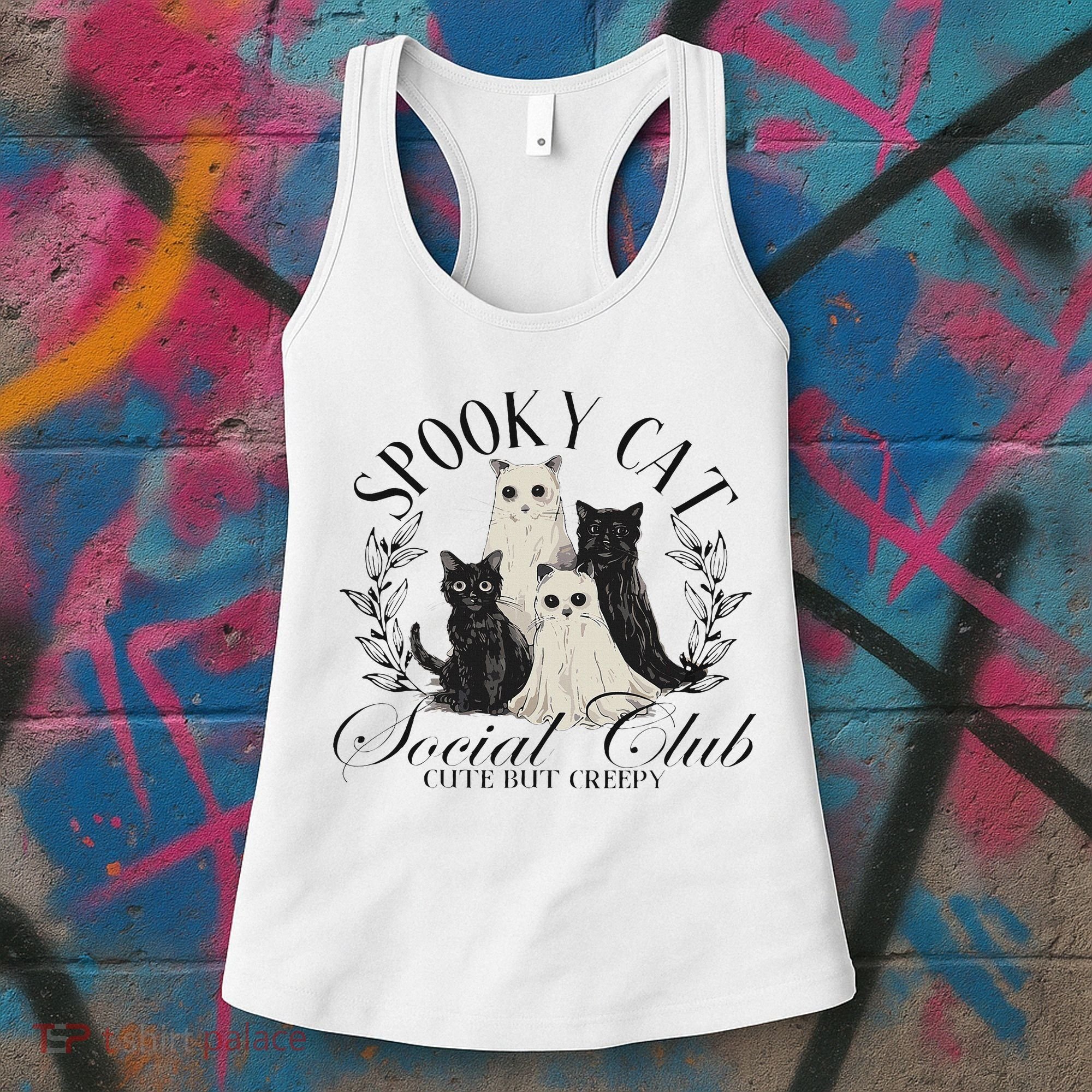 Spooky Cat Social Club Ghost Cat Halloween Gothic Black Cat Women's Tank Top