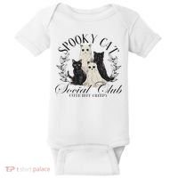 Spooky Cat Social Club Ghost Cat Halloween Gothic Black Cat Baby Bodysuit thumb 0