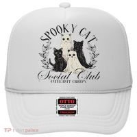 Spooky Cat Social Club Ghost Cat Halloween Gothic Black Cat Hat thumb 0