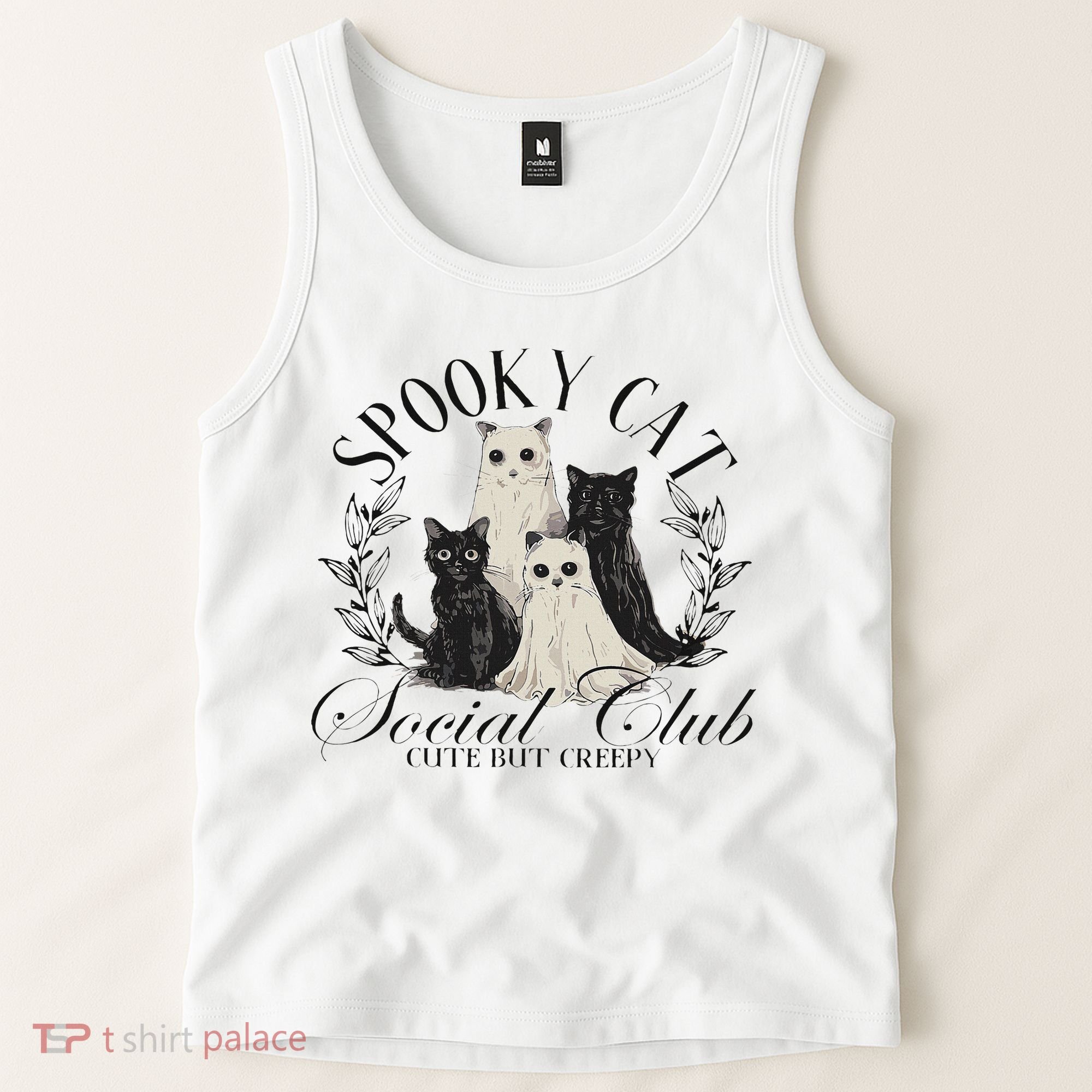 Spooky Cat Social Club Ghost Cat Halloween Gothic Black Cat Tank Top