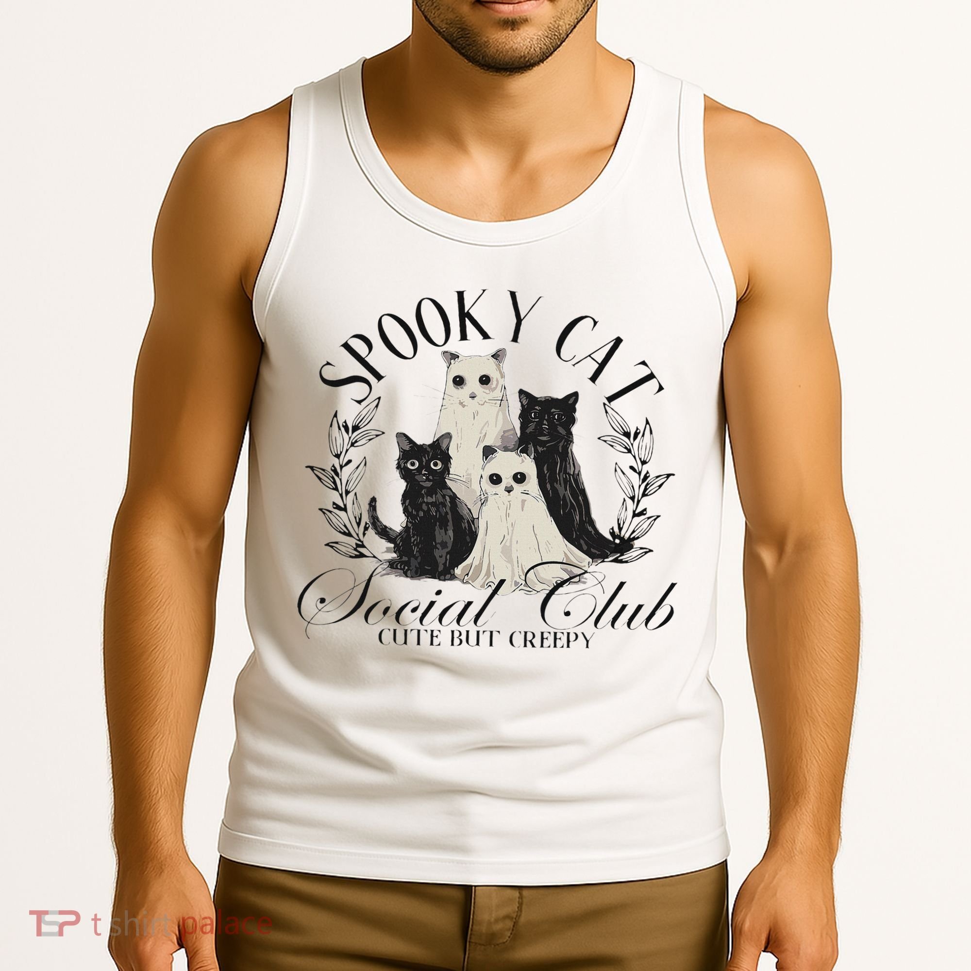 Spooky Cat Social Club Ghost Cat Halloween Gothic Black Cat Tank Top
