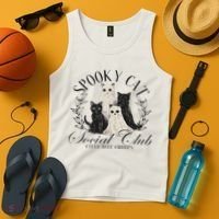 Spooky Cat Social Club Ghost Cat Halloween Gothic Black Cat Tank Top thumb 4