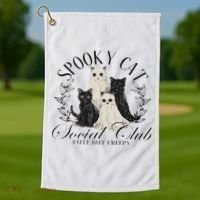 Spooky Cat Social Club Ghost Cat Halloween Gothic Black Cat Golf Towel thumb 1