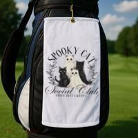 Spooky Cat Social Club Ghost Cat Halloween Gothic Black Cat Golf Towel thumb 2