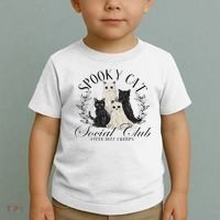 Spooky Cat Social Club Ghost Cat Halloween Gothic Black Cat Toddler T-Shirt thumb 2