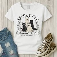 Spooky Cat Social Club Ghost Cat Halloween Gothic Black Cat Women's T-Shirt thumb 3