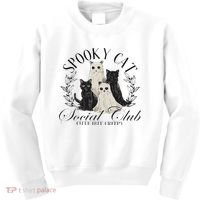 Spooky Cat Social Club Ghost Cat Halloween Gothic Black Cat Kids Sweatshirt thumb 0