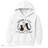 Spooky Cat Social Club Ghost Cat Halloween Gothic Black Cat Kids Hoodie thumb 0